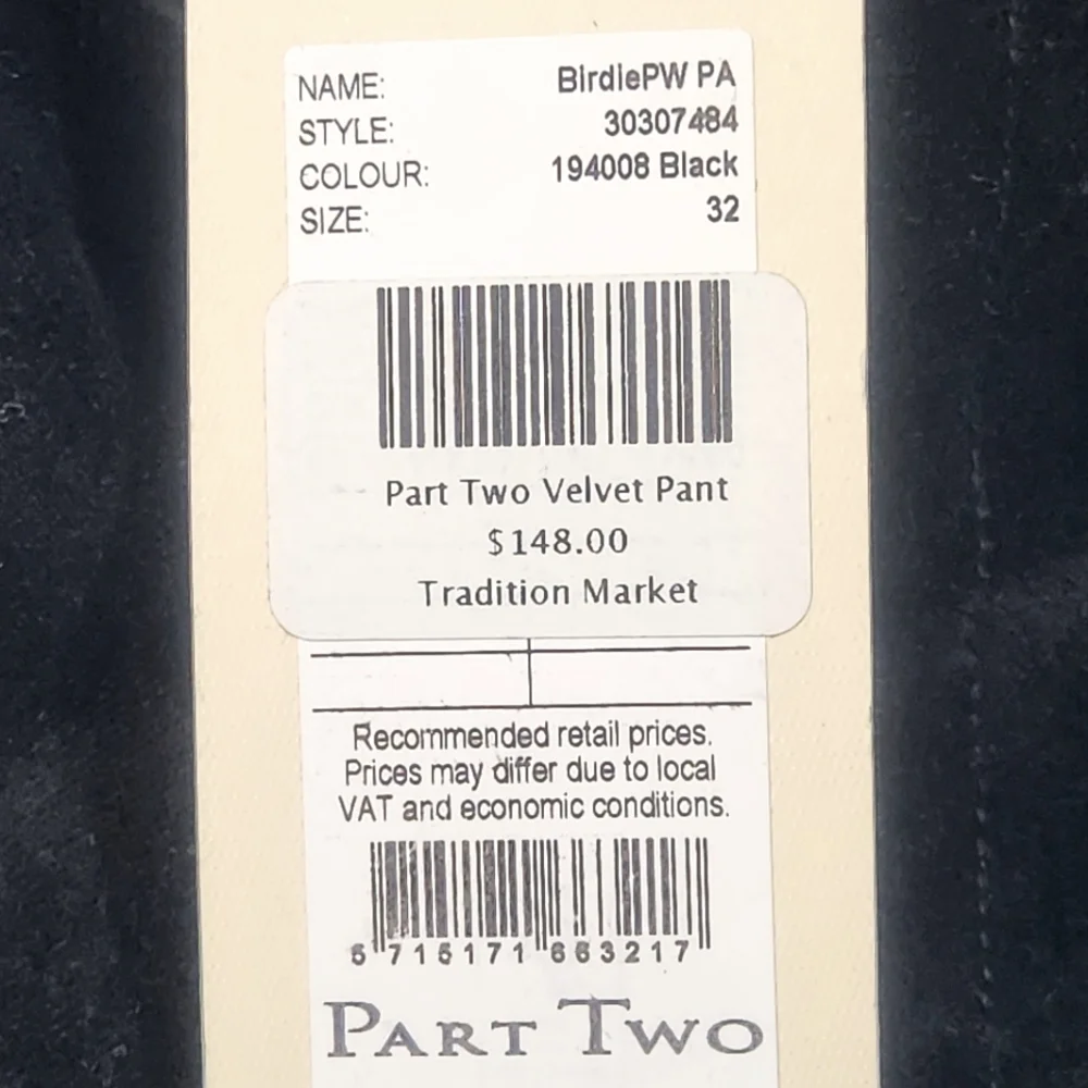 PART TWO Classic Fit Bootcut Black Velvet Pants